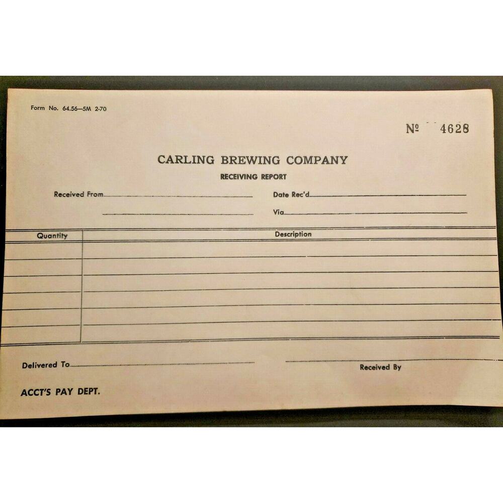 Vintage 2 Belleville Stag Brewery Carling Receiving Report Forms Triple page NOS